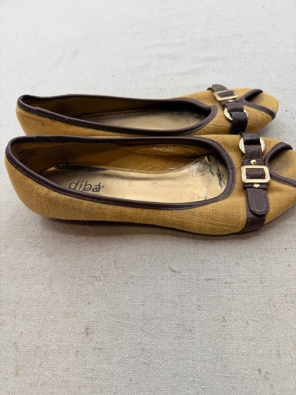 Diba  Brown Peep-Toe Buckle Flats